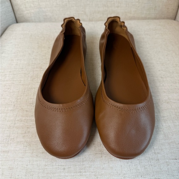 New Quince Women’s Cognac Brown Italian Leather On The Go Ballet Flat Shoes 9 - Picture 5 of 11